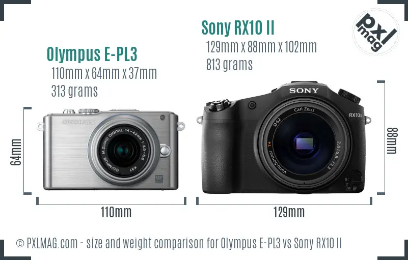 Olympus E-PL3 vs Sony RX10 II size comparison