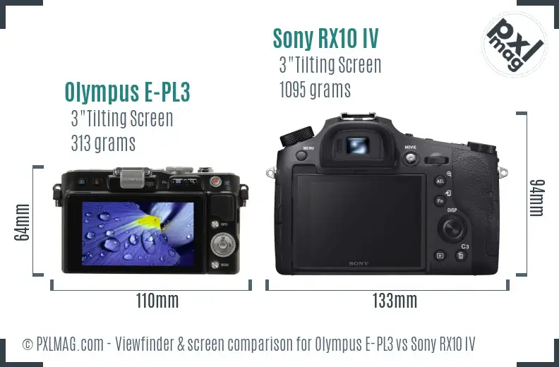 Olympus E-PL3 vs Sony RX10 IV Screen and Viewfinder comparison