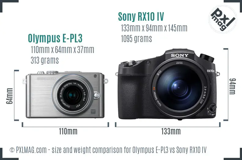 Olympus E-PL3 vs Sony RX10 IV size comparison