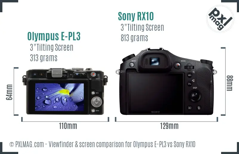 Olympus E-PL3 vs Sony RX10 Screen and Viewfinder comparison