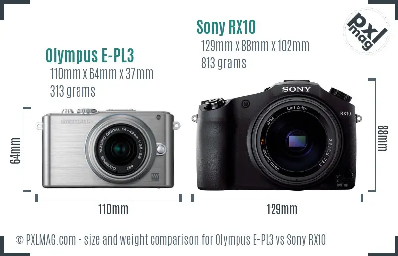 Olympus E-PL3 vs Sony RX10 size comparison