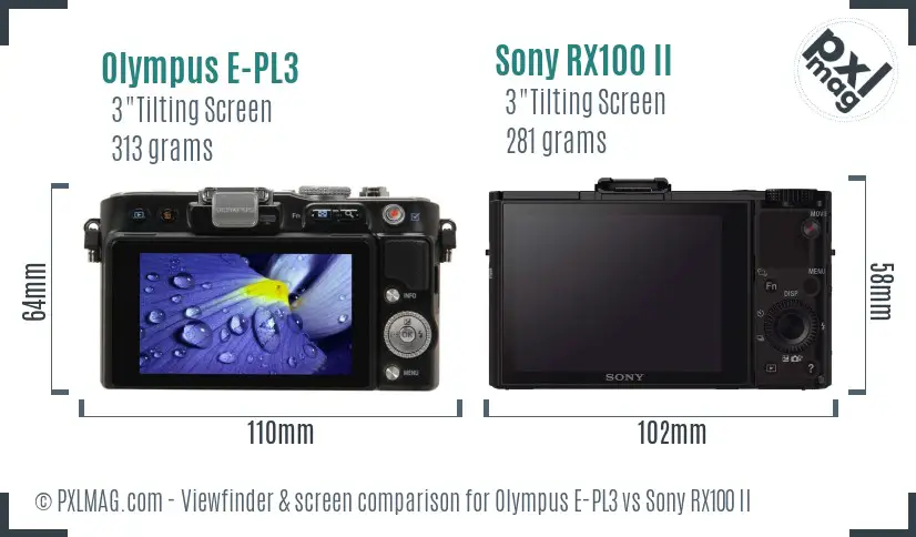 Olympus E-PL3 vs Sony RX100 II Screen and Viewfinder comparison