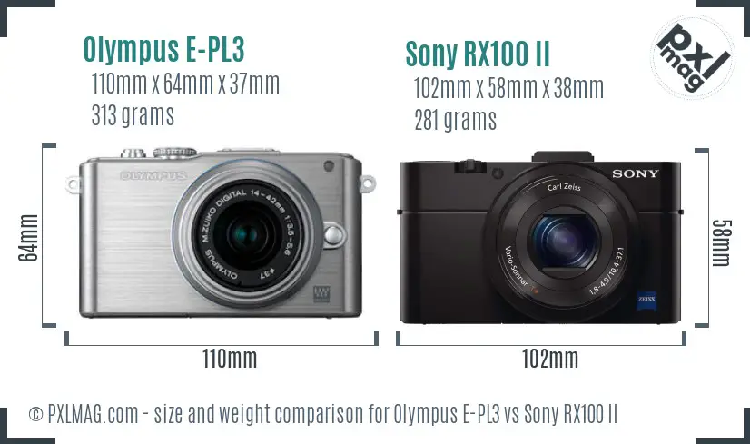 Olympus E-PL3 vs Sony RX100 II size comparison