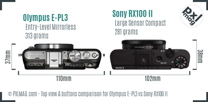 Olympus E-PL3 vs Sony RX100 II top view buttons comparison