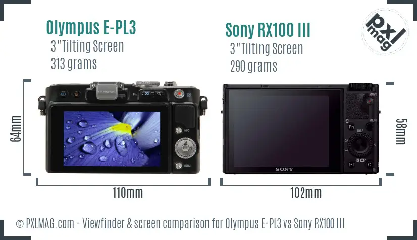 Olympus E-PL3 vs Sony RX100 III Screen and Viewfinder comparison