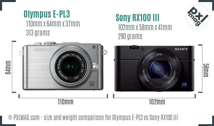 Olympus E-PL3 vs Sony RX100 III size comparison