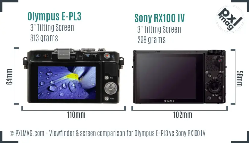 Olympus E-PL3 vs Sony RX100 IV Screen and Viewfinder comparison