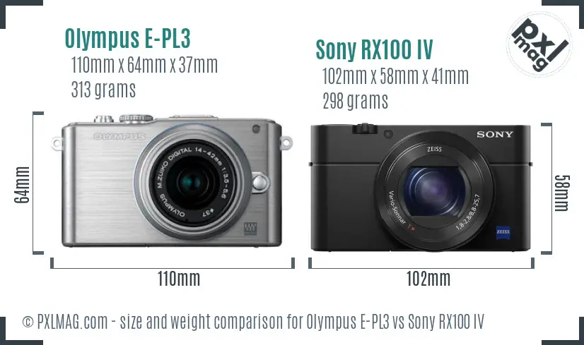 Olympus E-PL3 vs Sony RX100 IV size comparison