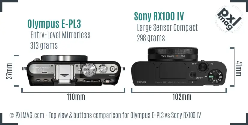 Olympus E-PL3 vs Sony RX100 IV top view buttons comparison