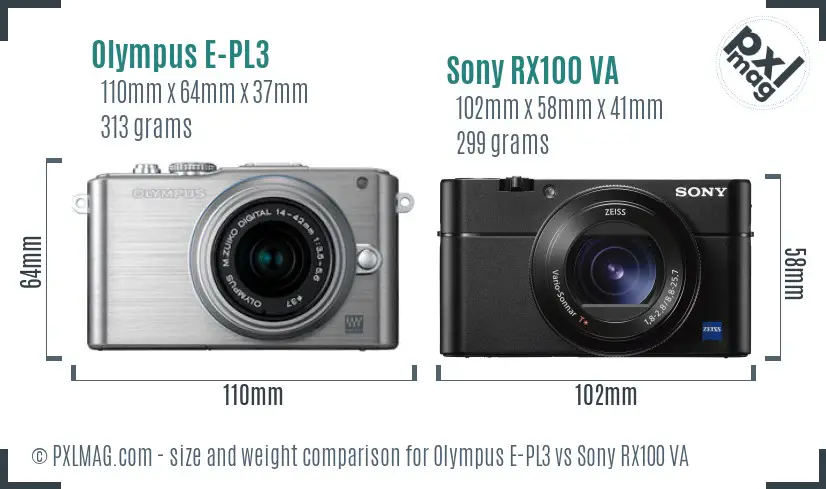 Olympus E-PL3 vs Sony RX100 VA size comparison