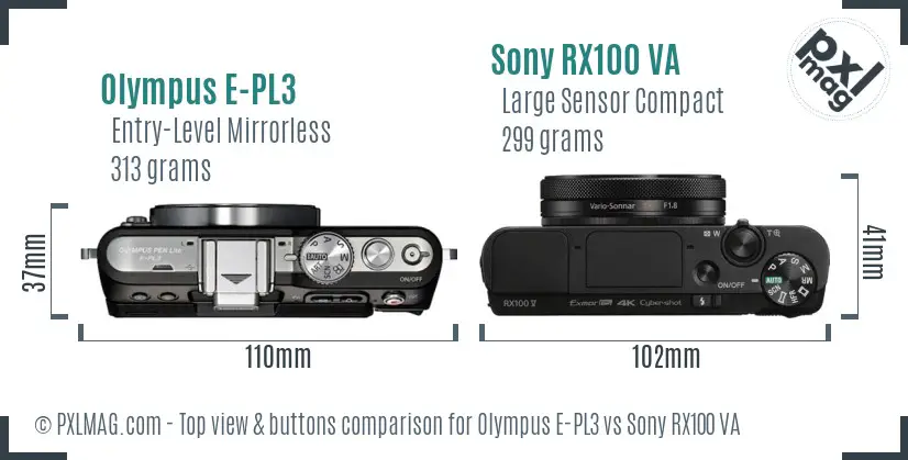Olympus E-PL3 vs Sony RX100 VA top view buttons comparison