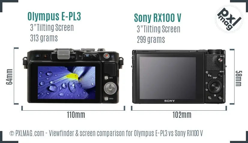 Olympus E-PL3 vs Sony RX100 V Screen and Viewfinder comparison