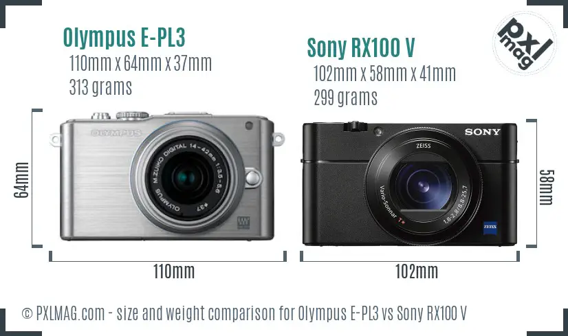 Olympus E-PL3 vs Sony RX100 V size comparison