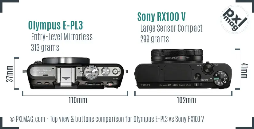 Olympus E-PL3 vs Sony RX100 V top view buttons comparison