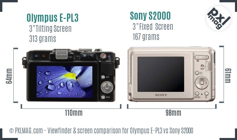Olympus E-PL3 vs Sony S2000 Screen and Viewfinder comparison