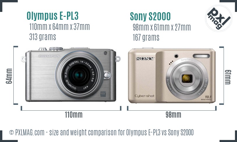 Olympus E-PL3 vs Sony S2000 size comparison