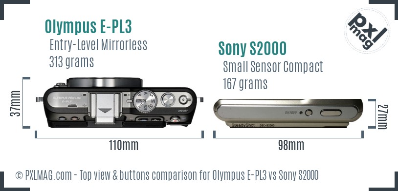 Olympus E-PL3 vs Sony S2000 top view buttons comparison