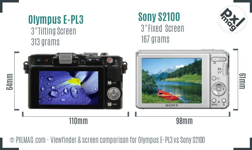 Olympus E-PL3 vs Sony S2100 Screen and Viewfinder comparison Olympus E-PL3 vs Sony S2100 Screen and Viewfinder comparison