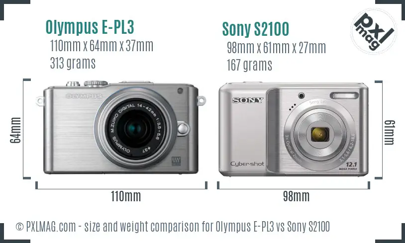 Olympus E-PL3 vs Sony S2100 size comparison Olympus E-PL3 vs Sony S2100 size comparison