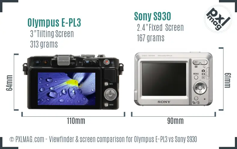 Olympus E-PL3 vs Sony S930 Screen and Viewfinder comparison