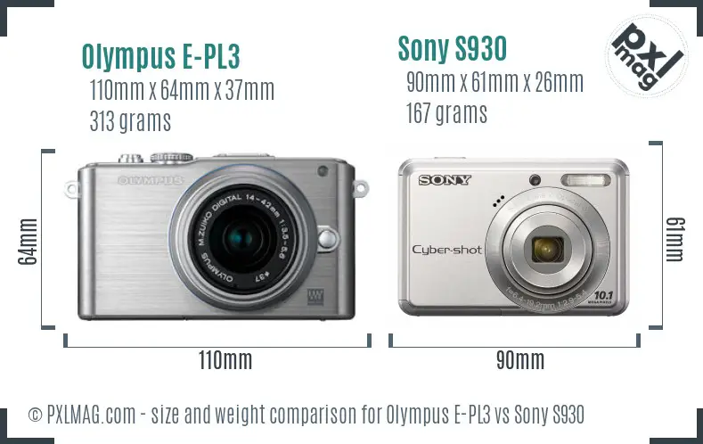 Olympus E-PL3 vs Sony S930 size comparison