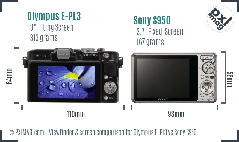 Olympus E-PL3 vs Sony S950 Screen and Viewfinder comparison