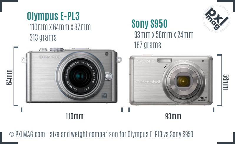 Olympus E-PL3 vs Sony S950 size comparison