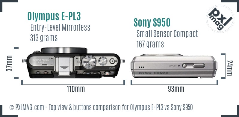 Olympus E-PL3 vs Sony S950 top view buttons comparison
