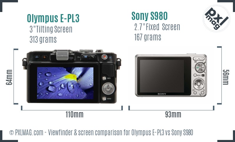 Olympus E-PL3 vs Sony S980 Screen and Viewfinder comparison