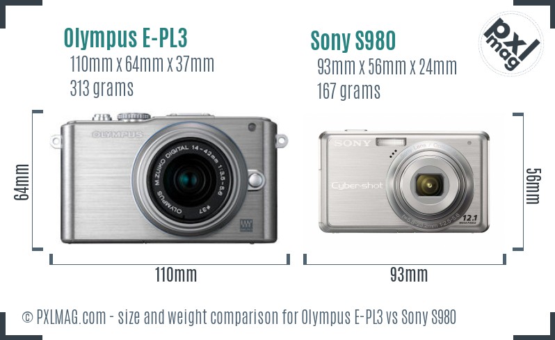 Olympus E-PL3 vs Sony S980 size comparison
