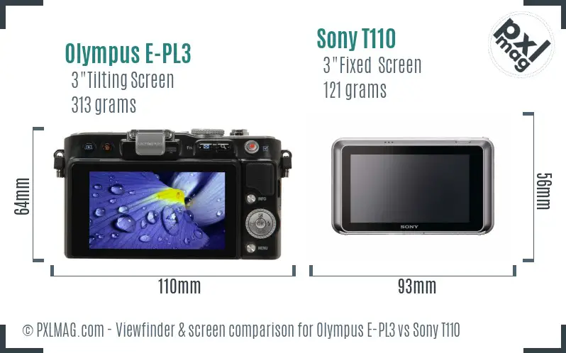 Olympus E-PL3 vs Sony T110 Screen and Viewfinder comparison