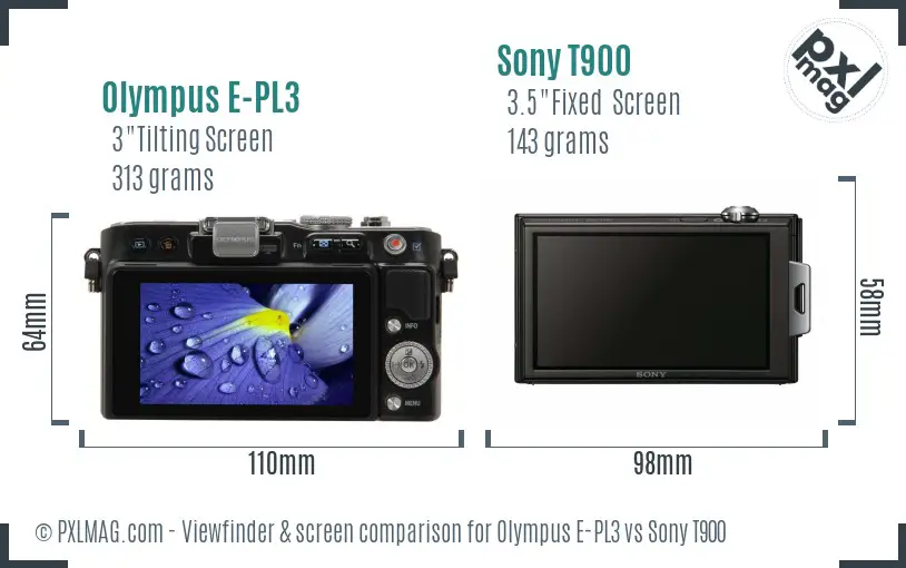Olympus E-PL3 vs Sony T900 Screen and Viewfinder comparison Olympus E-PL3 vs Sony T900 Screen and Viewfinder comparison