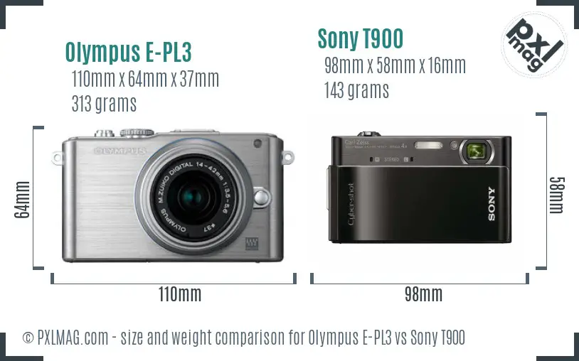 Olympus E-PL3 vs Sony T900 size comparison Olympus E-PL3 vs Sony T900 size comparison