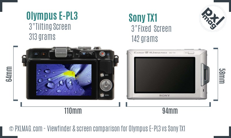 Olympus E-PL3 vs Sony TX1 Screen and Viewfinder comparison