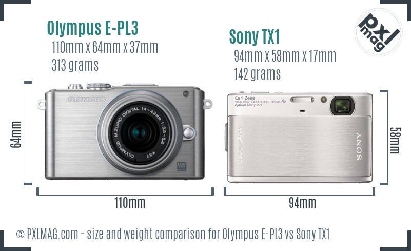 Olympus E-PL3 vs Sony TX1 size comparison