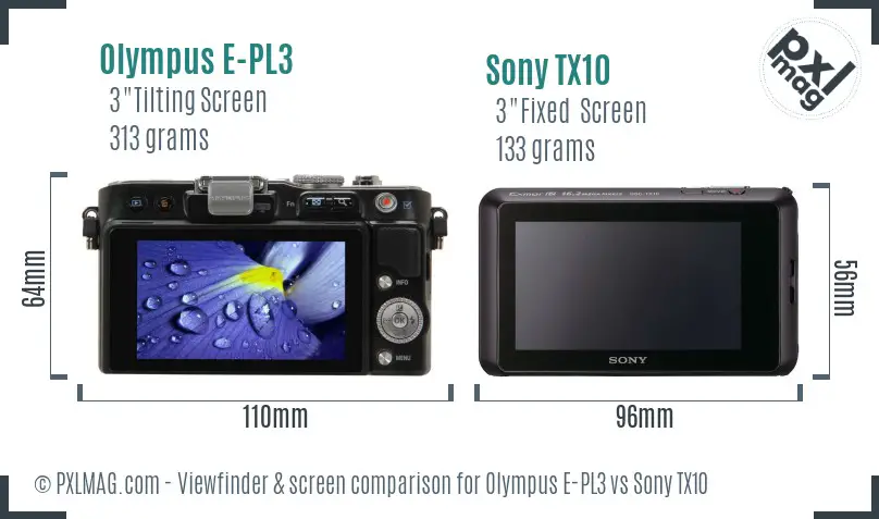 Olympus E-PL3 vs Sony TX10 Screen and Viewfinder comparison