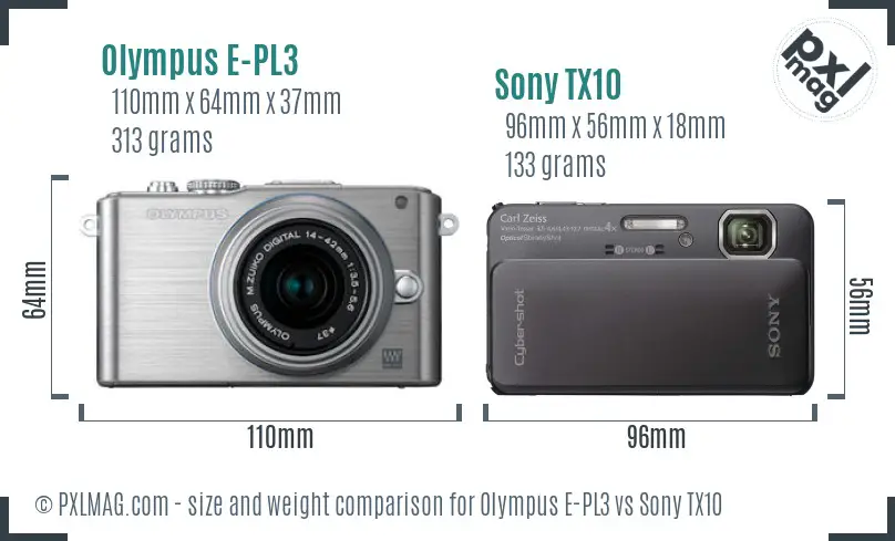 Olympus E-PL3 vs Sony TX10 size comparison