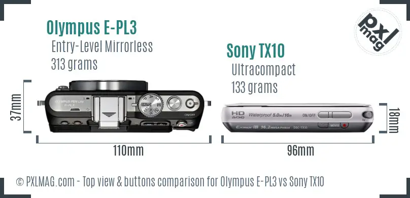 Olympus E-PL3 vs Sony TX10 top view buttons comparison