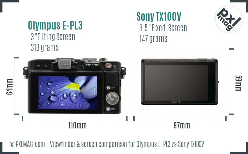 Olympus E-PL3 vs Sony TX100V Screen and Viewfinder comparison