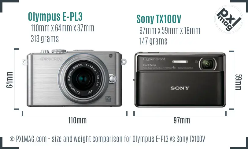 Olympus E-PL3 vs Sony TX100V size comparison