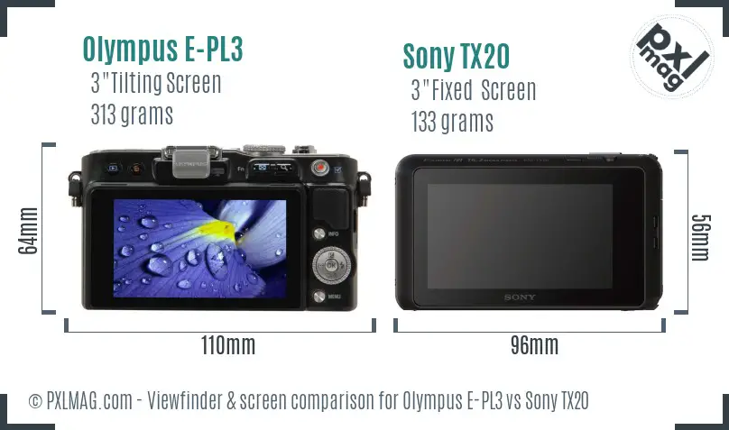 Olympus E-PL3 vs Sony TX20 Screen and Viewfinder comparison