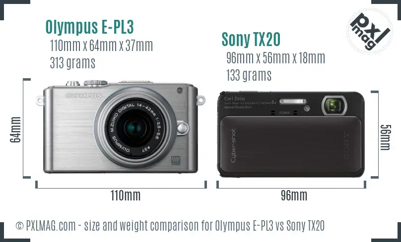 Olympus E-PL3 vs Sony TX20 size comparison