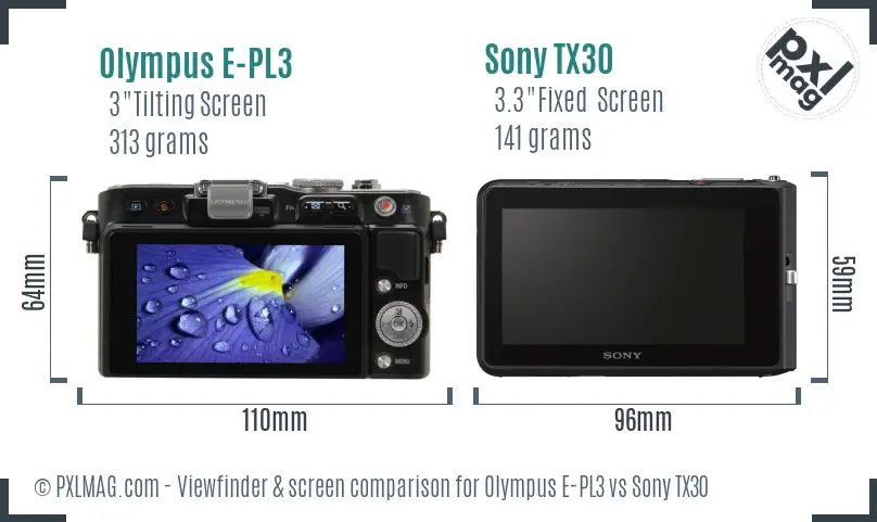 Olympus E-PL3 vs Sony TX30 Screen and Viewfinder comparison