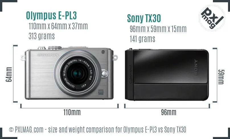 Olympus E-PL3 vs Sony TX30 size comparison
