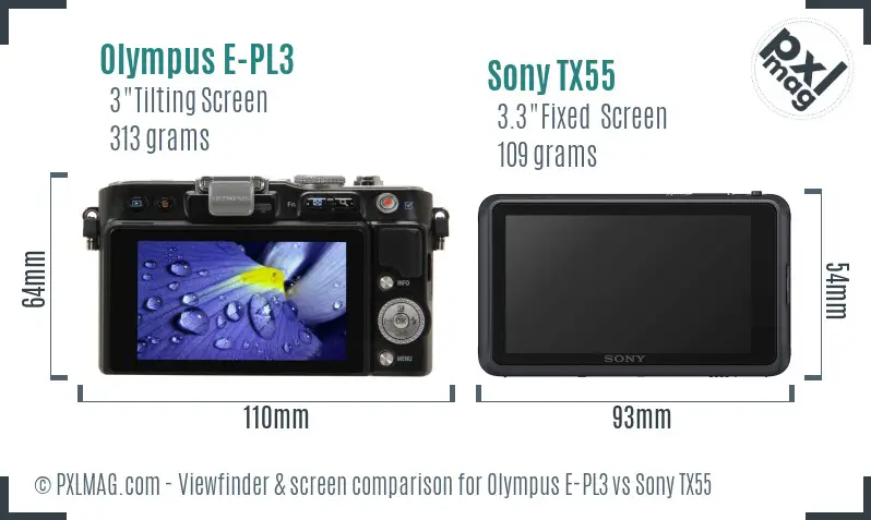 Olympus E-PL3 vs Sony TX55 Screen and Viewfinder comparison