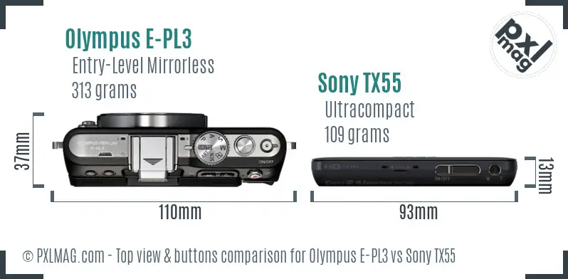 Olympus E-PL3 vs Sony TX55 top view buttons comparison
