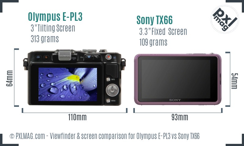 Olympus E-PL3 vs Sony TX66 Screen and Viewfinder comparison