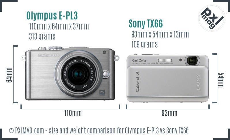 Olympus E-PL3 vs Sony TX66 size comparison Olympus E-PL3 vs Sony TX66 size comparison