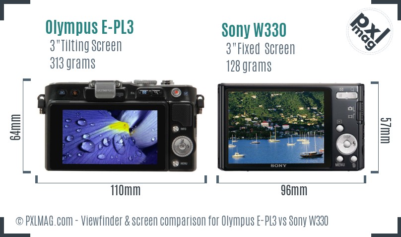 Olympus E-PL3 vs Sony W330 Screen and Viewfinder comparison