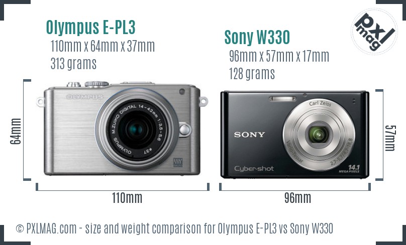 Olympus E-PL3 vs Sony W330 size comparison